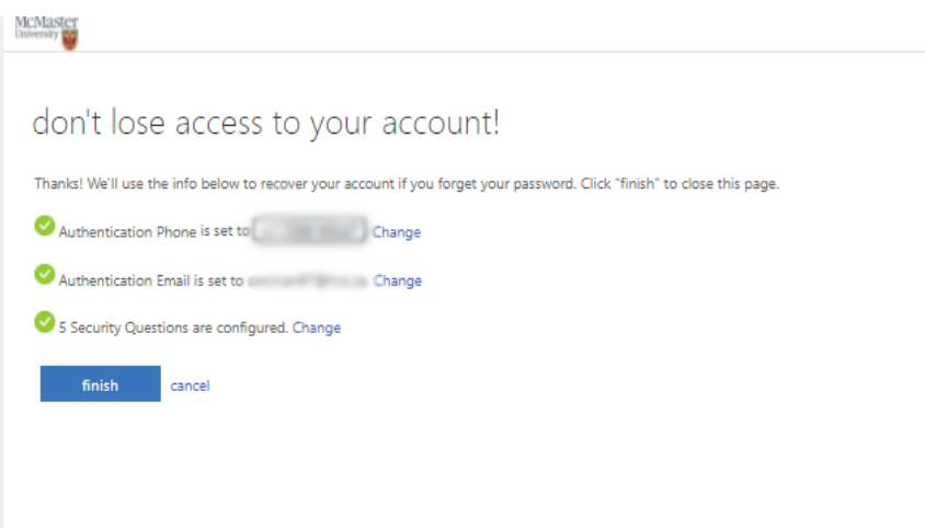 Microsoft Account Information - finish sign-in interface